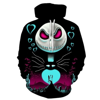 Хэллоуин Череп Джек 3D печатный печатный Oversize Hoodie Удобный